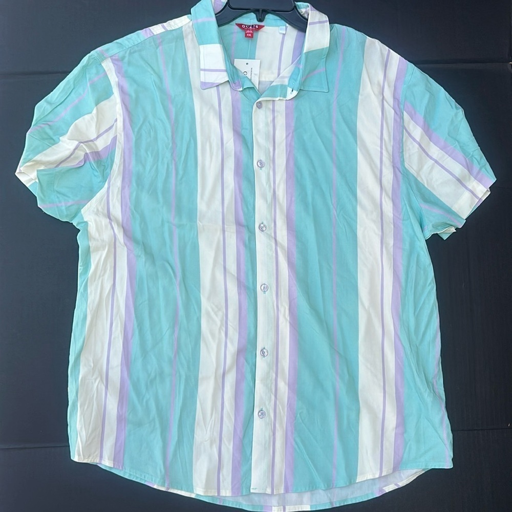 New GUESS Color Block Stripe Button Down Mens Shirt SZ XXL
